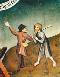 Anbetung der Könige, Detail der Verkündigung an die Hirten, ca. 1440